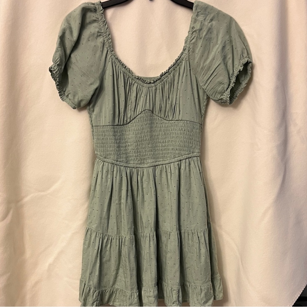 Hollister Green Puff Sleeve Dress